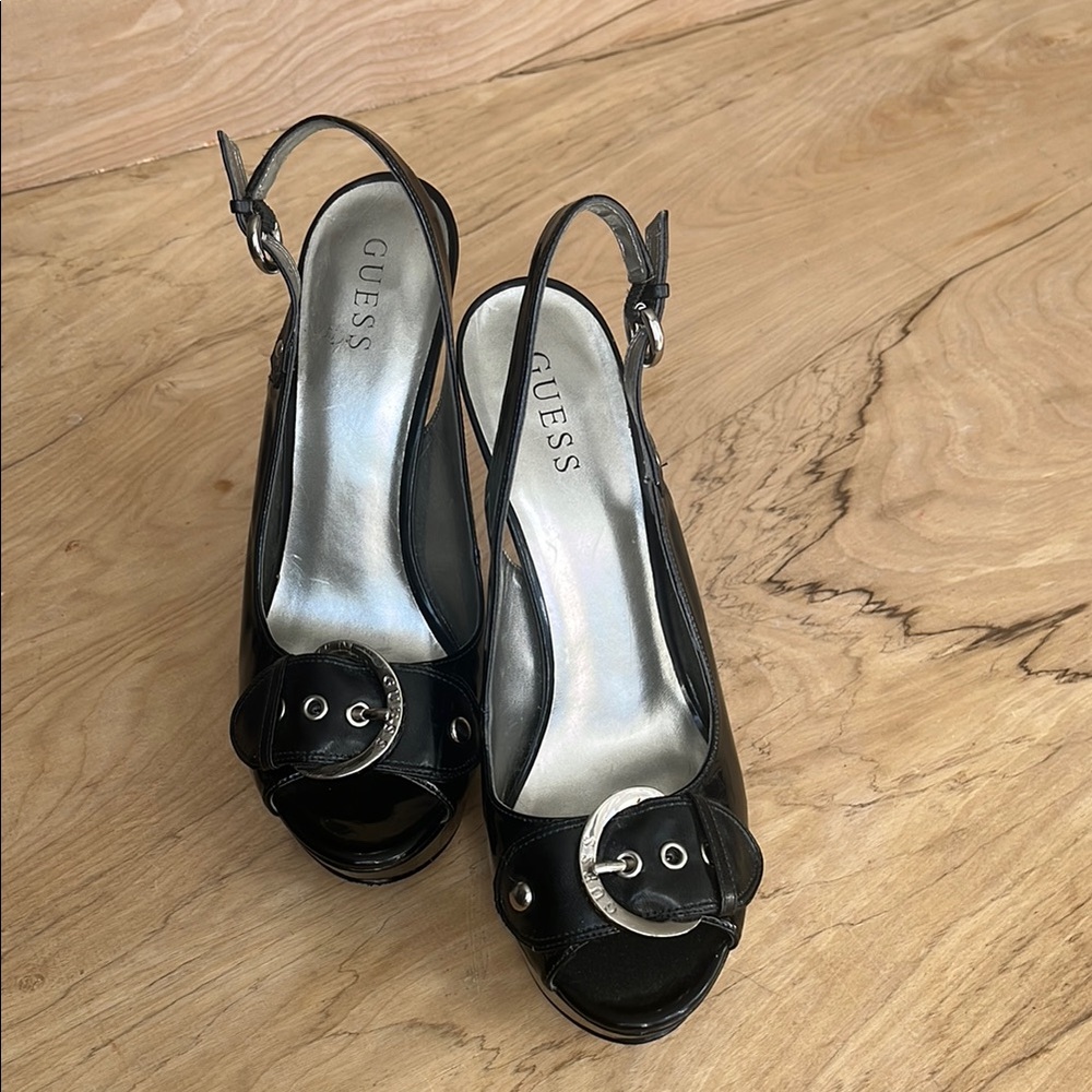 Guess Black Patent Leather Slingback Heels